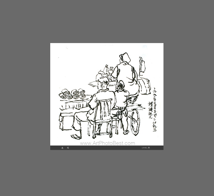 原野云上手绘作品：速写小摊贩